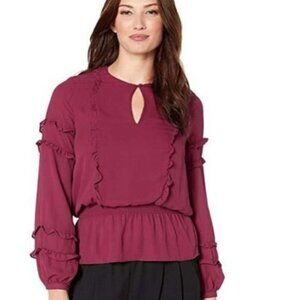 Lauren by Ralph Lauren Ruffle Trim Long Sleeve Blouse Size S NEW